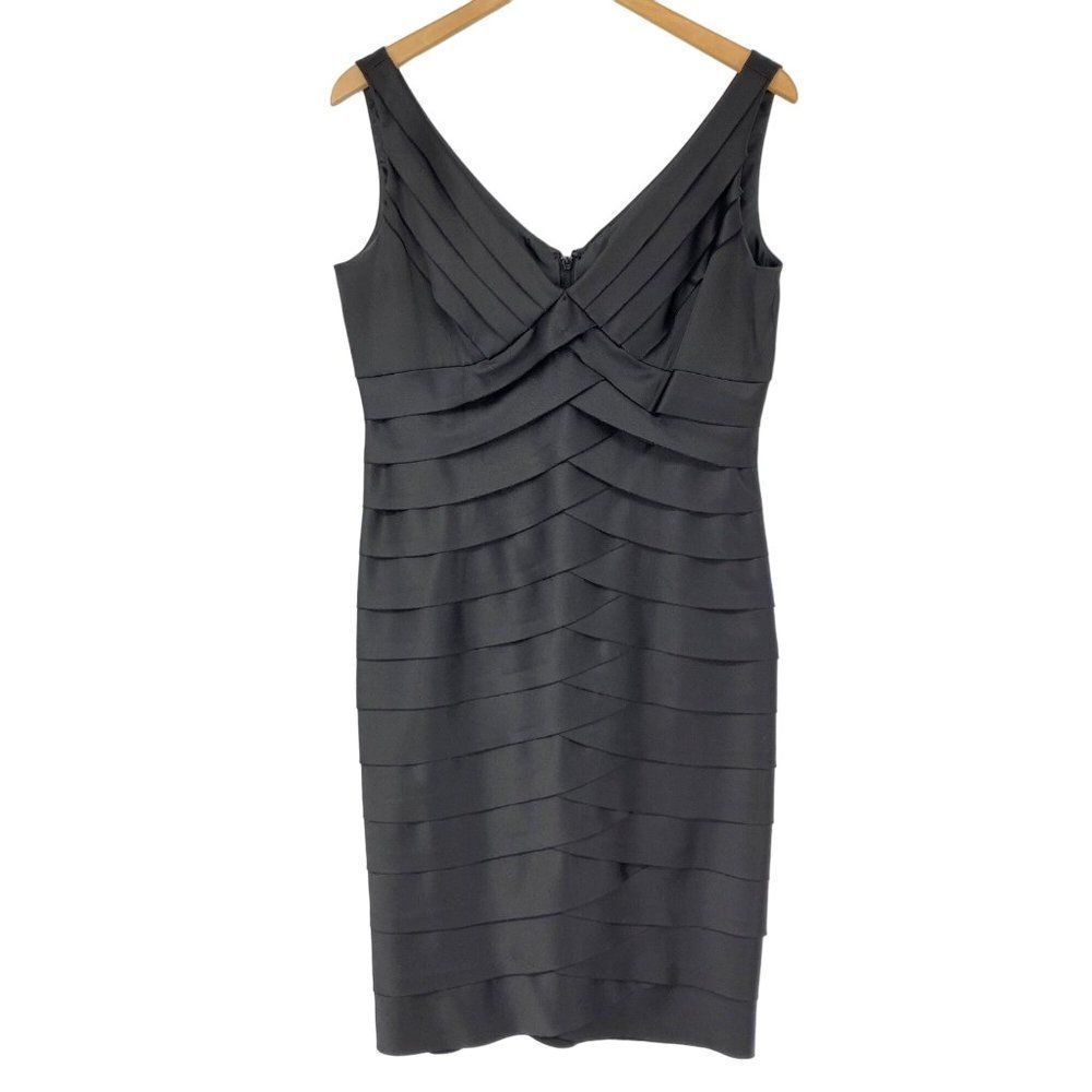 Womens Jones Wear Dress Black Satin Tiered Size 10 EUC 3622 Mini Sleeveless